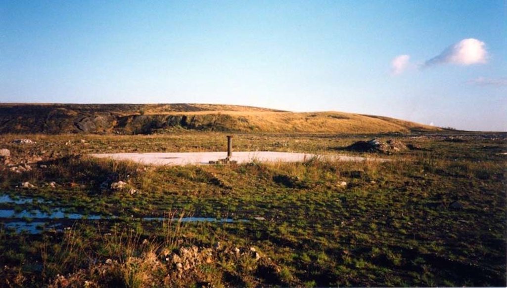 Sutton Manor Colliery site with a capped pit shaft pictured in the early 1990s