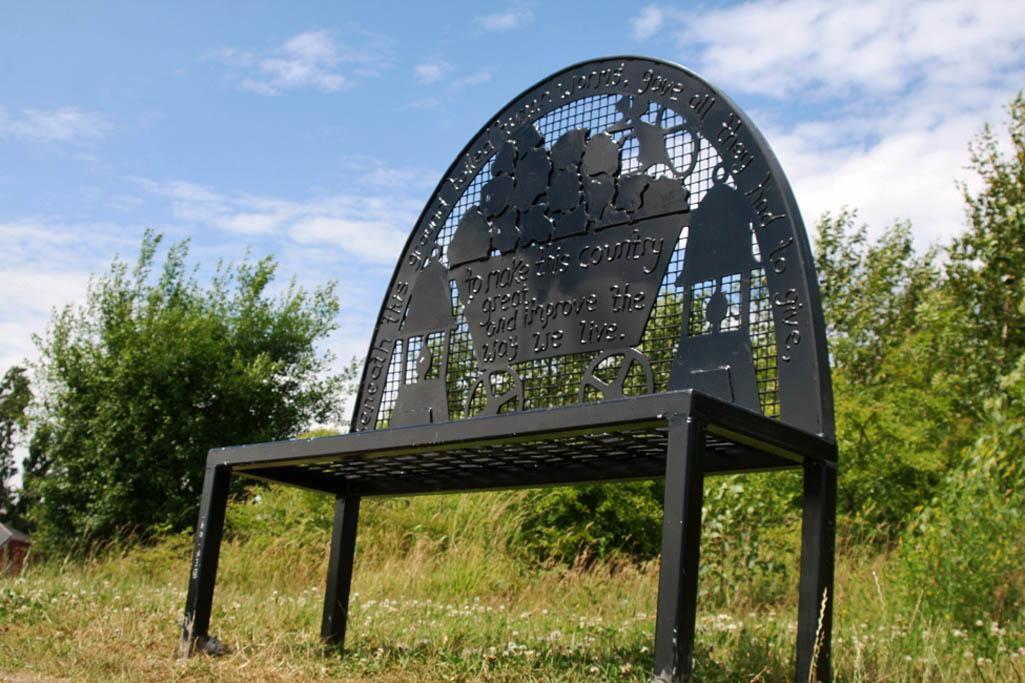 Bench in Sutton Manor Woodland which commemorates Sutton Manor Colliery