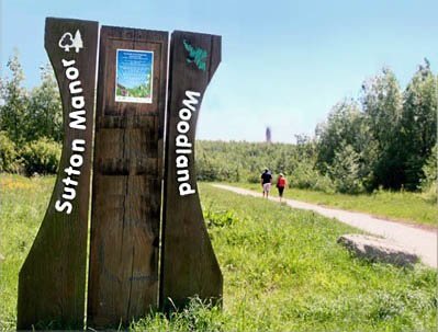 Entrance to Sutton Manor Woodland with Dream in the background