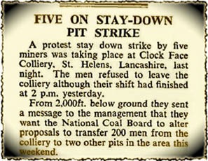 The Times report from November 25th 1965 of pit strike at Clock Face Colliery, St.Helens