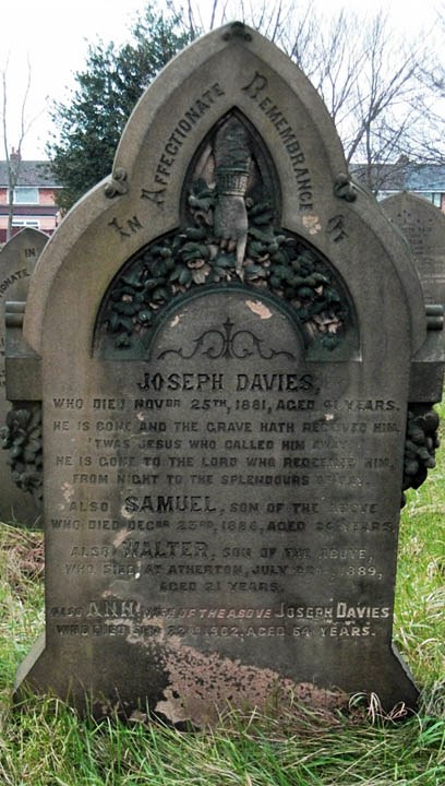 The grave of Joseph and Ann Davies and their two sons Samuel and Walter in Sutton Parish Churchyard at St.Nicholas