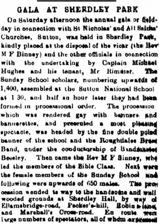 St.Helens Reporter account of gala in Sherdley Park, 1895