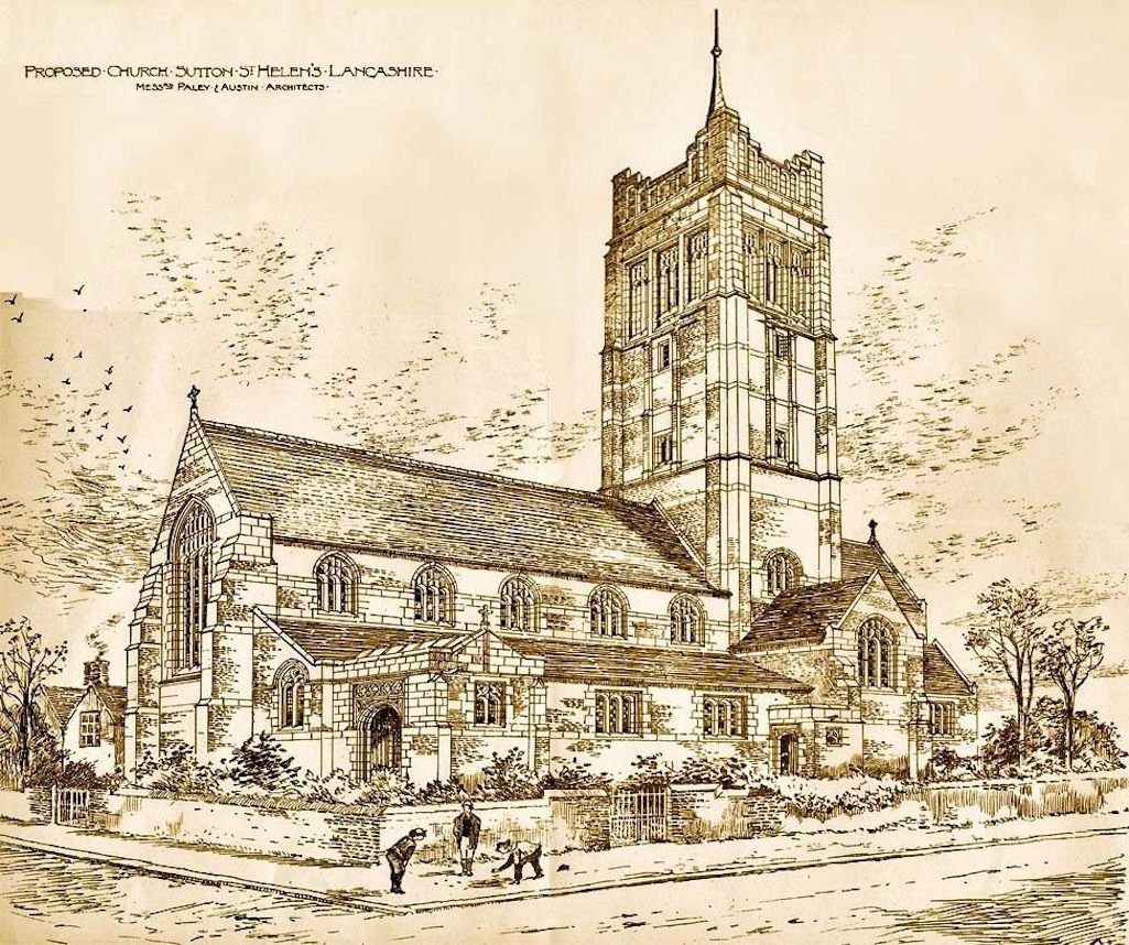 Architects Paley and Austin's drawing of All Saints in Sutton, St.Helens