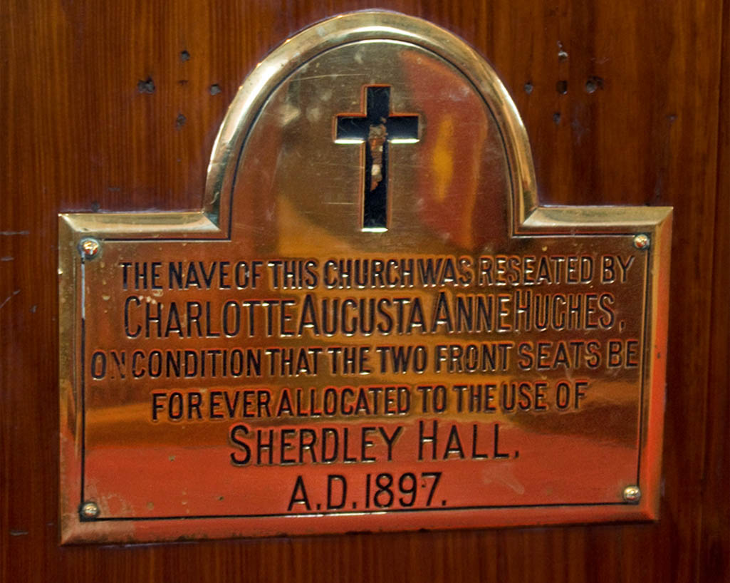 Sherdley Hall plaque in St. Nicholas Church, Sutton, St.Helens