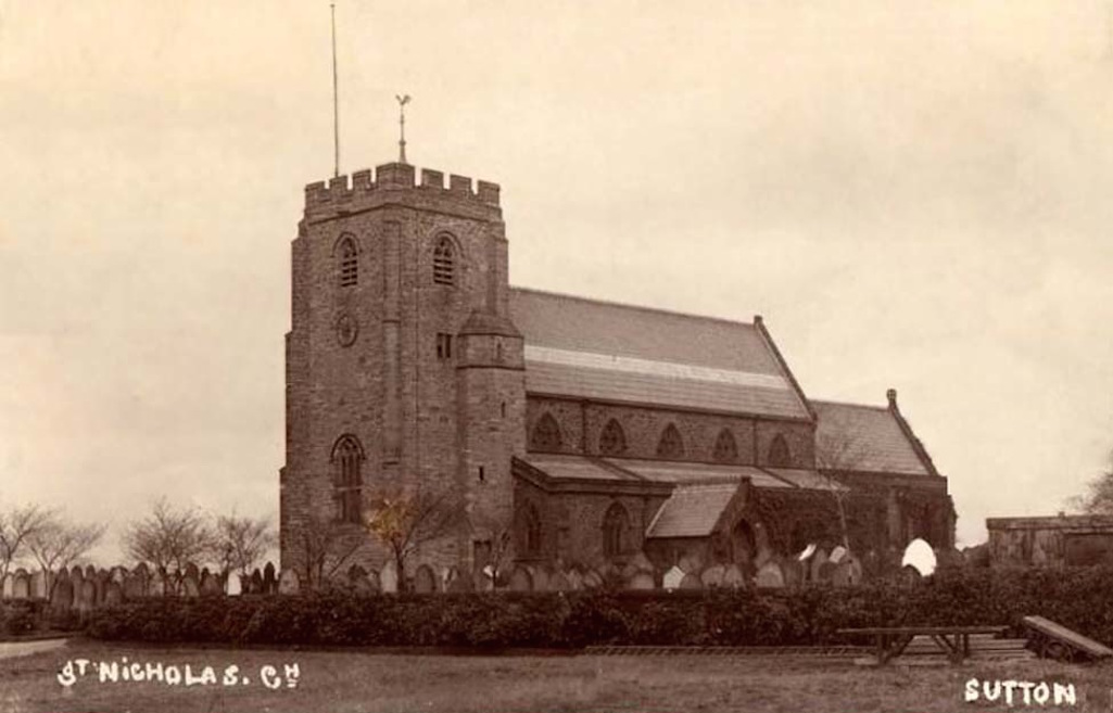 St.Nicholas Church, Sutton, St.Helens c.1905 on a picture postcard