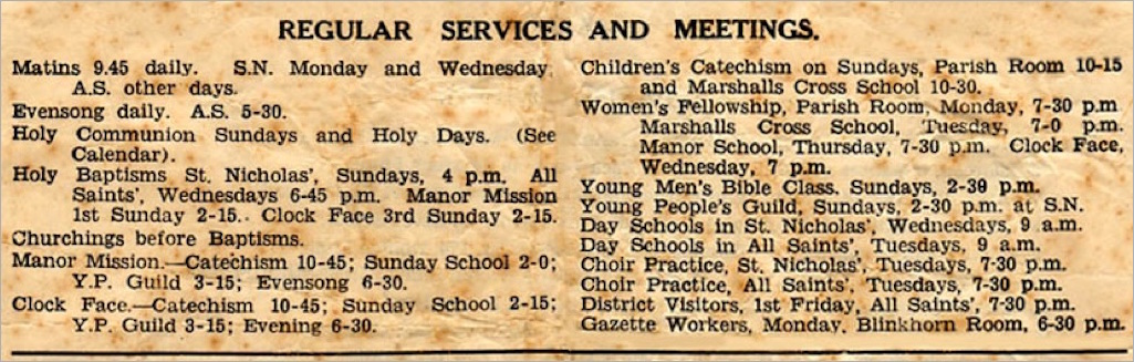 Sutton Parish Church newsletter from 1938