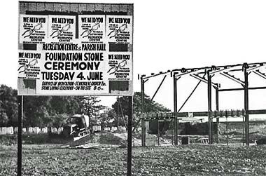 Foundation stone ceremony sign for Sutton Parish Hall