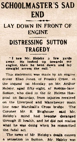 St.Helens Reporter article on death of Arthur Helsby in 1930