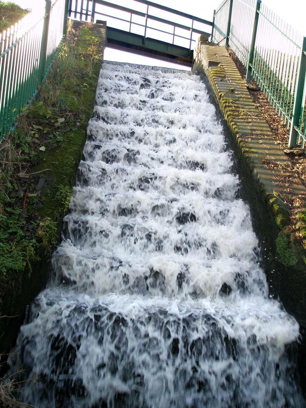 The waterfall at Sutton Mill Dam in Sutton, St Helens